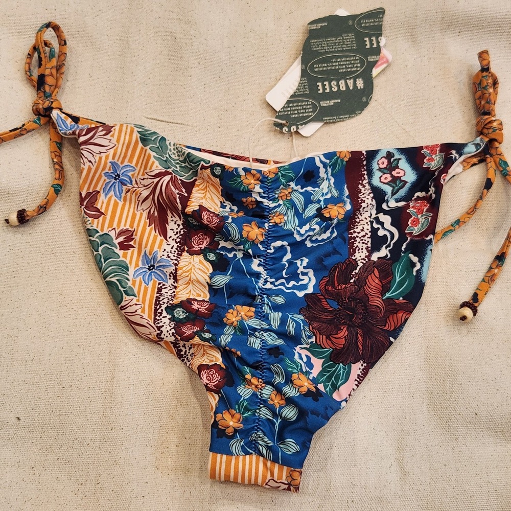 New L Agua Bendita ALEGRIA Bikini Bottom Women's L Floral Side Tie Swim Large - Picture 11 of 13